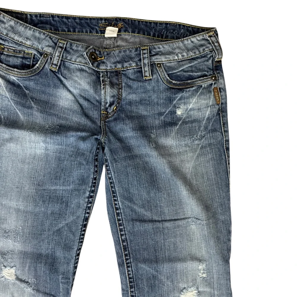 Silver Jeans Tuesday Bootcut Mens 34x33 Blue Good Distressed Low Rise‎ Denim